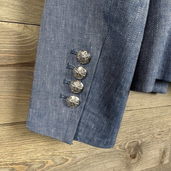 Veronica Beard Farley Dickey Linen Chambray Blue Jacket - Picture 4 of 6